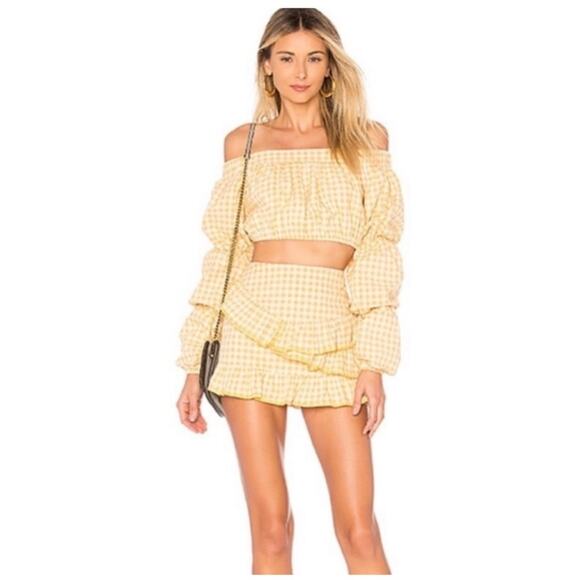 Tularosa Elaine Gingham Off the Shoulder Crop Top XS - Picture 1 of 6